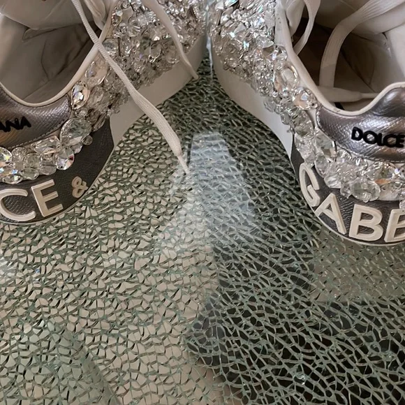 Dolce & Gabbana Portofino Crystal Embellished Leather Sneakers - Picture 15 of 16